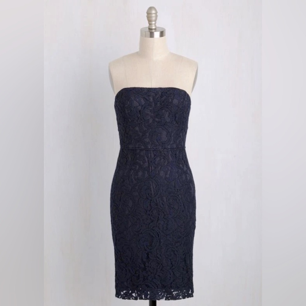 Navy Blue Strapless Sheath Party Dress Wedding Cocktail Formal Marina Size 14